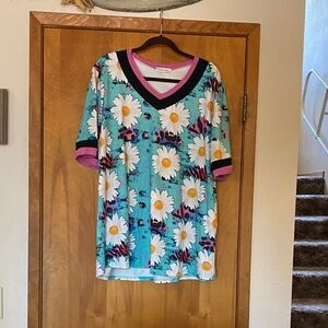 Floral V-Neck Short Sleeve Top - Multicolor